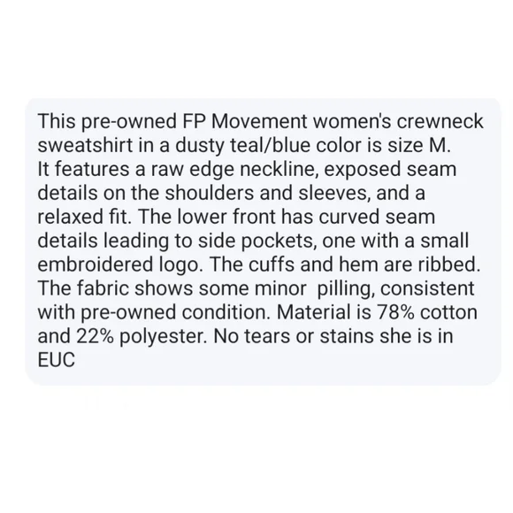 Free People Movement Metti Crewneck Sweatshirt M Dusty Teal Blue - Picture 11 of 11